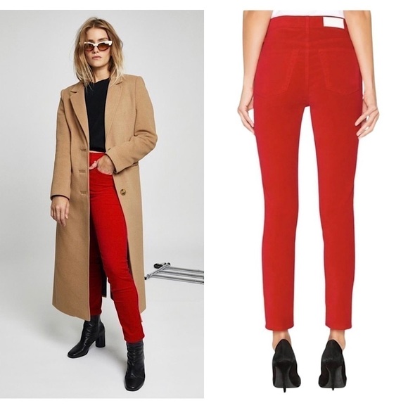 NWT RE/DONE Bella Hadid Red Velvet High Waist Button Fly Ankle Crop Slim Jean 26 - Picture 4 of 15